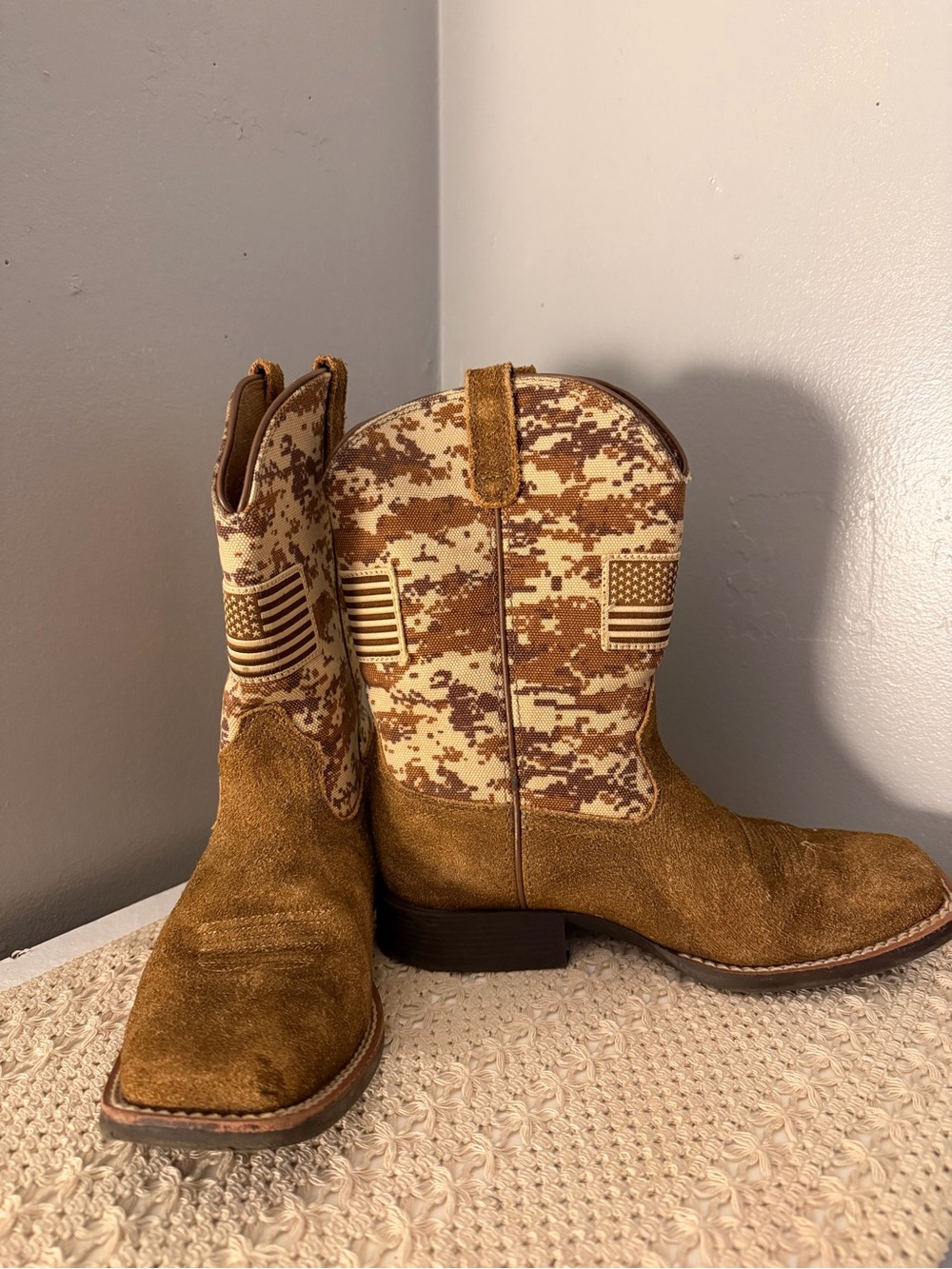 Ariat Brown Suede Western Boots with Desert Camo Shaft